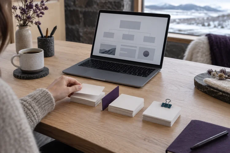 Web sitesi kapsamını kartlarla planlayan çalışma masası